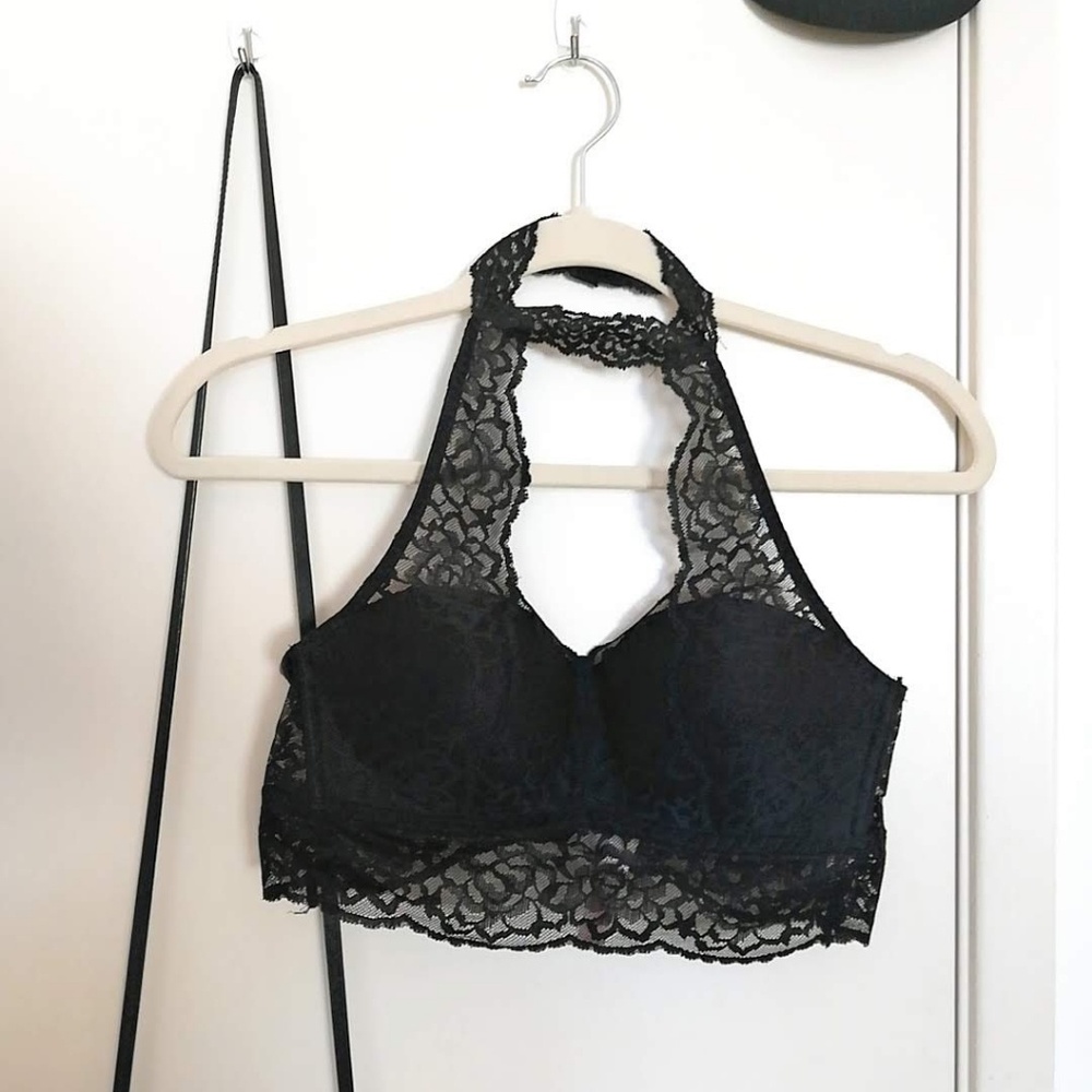 PINK black collar push up lace bralette